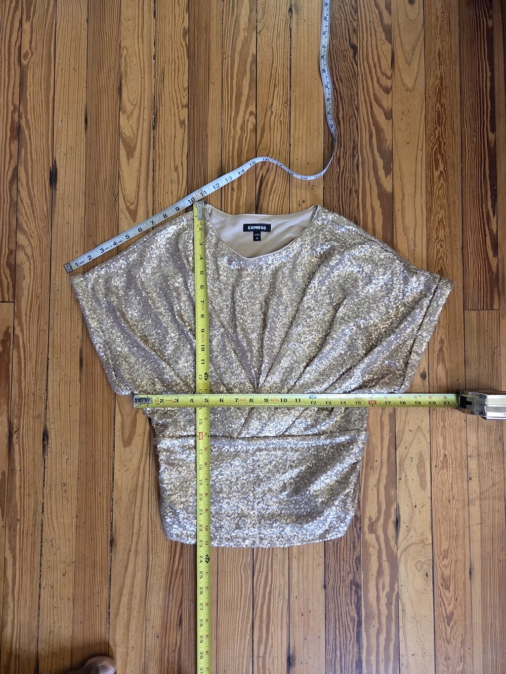Express Gold Metallic Silver Sequin Short Sleeve Dolman Top - Picture 3 of 4